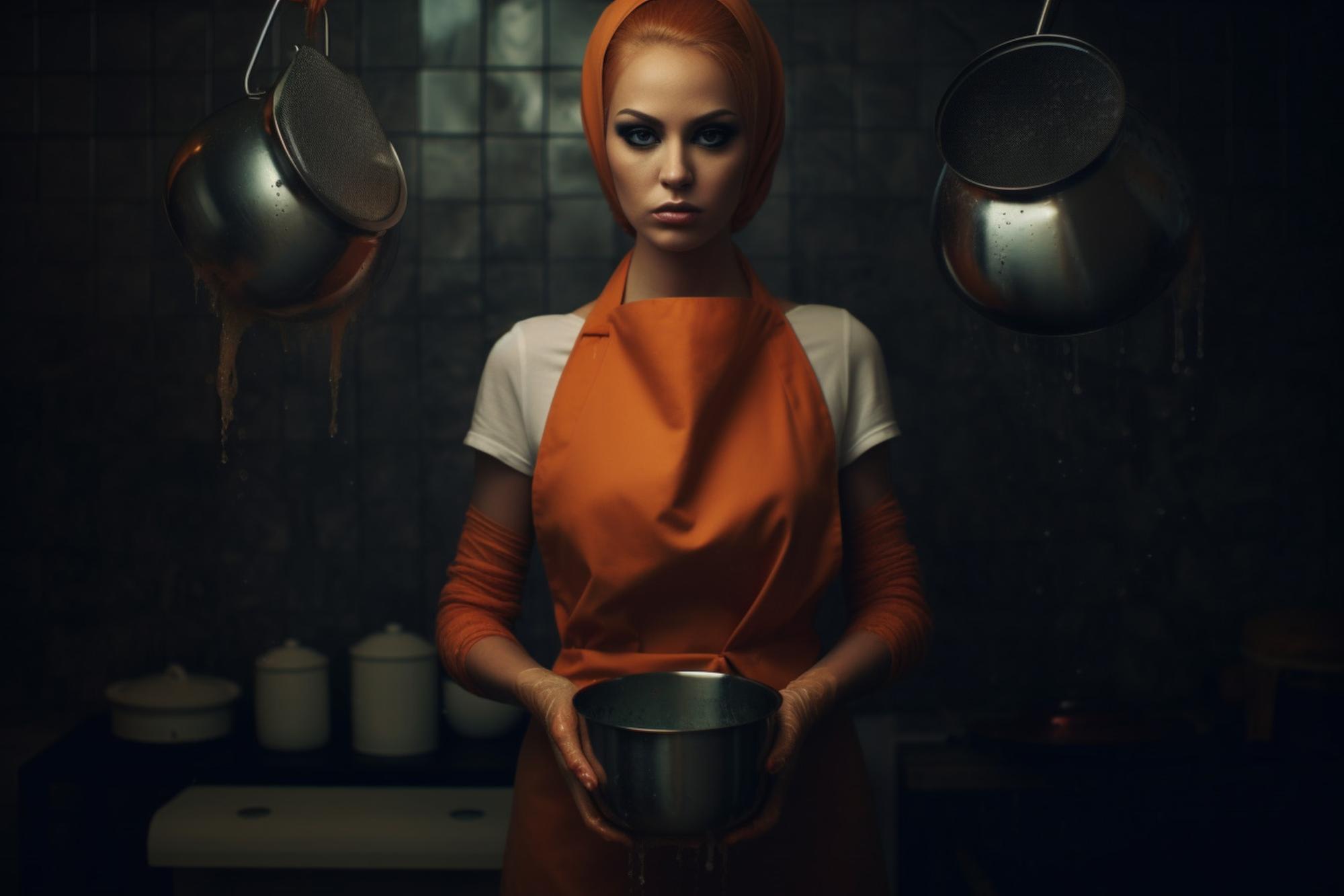 Nowoczesne garnki i zestaw kuchenny w futurystycznym studiu